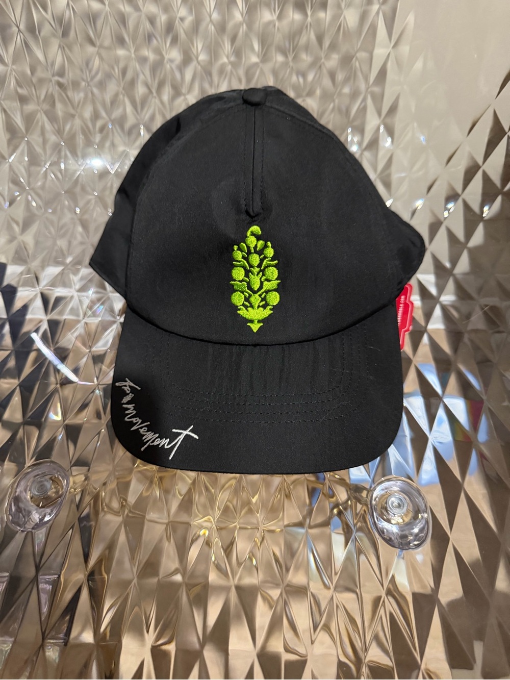 Free People Black Baseball Cap with Neon Green Embroidery